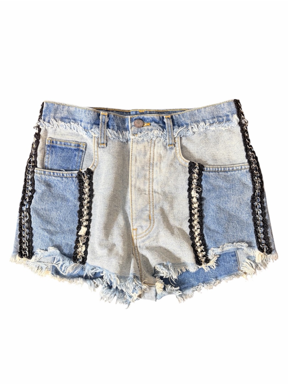 LF Carmar Distressed Chain Embellished Denim Shorts - Size 27